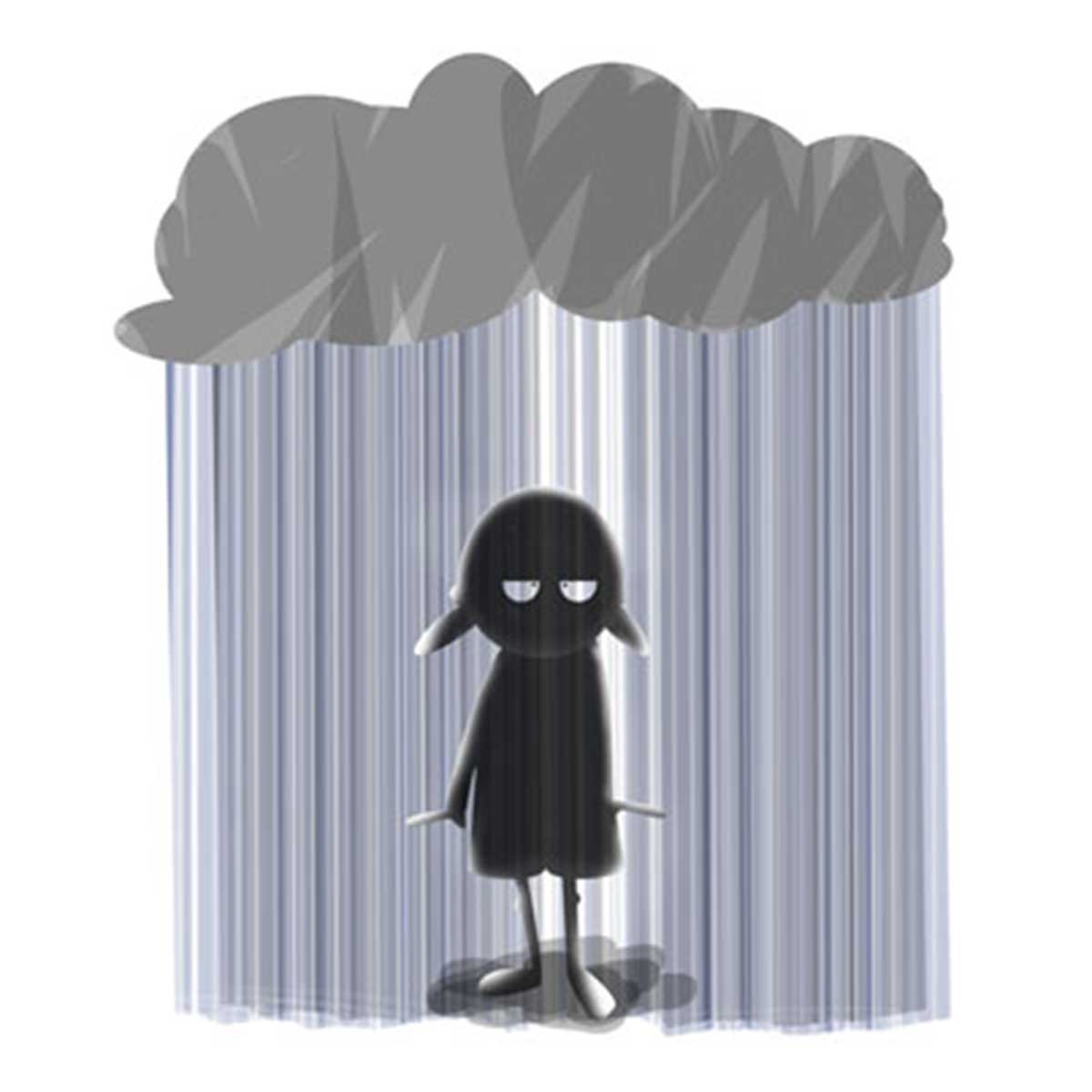 ilustración de una niña aburrida bajo una nube de lluvia