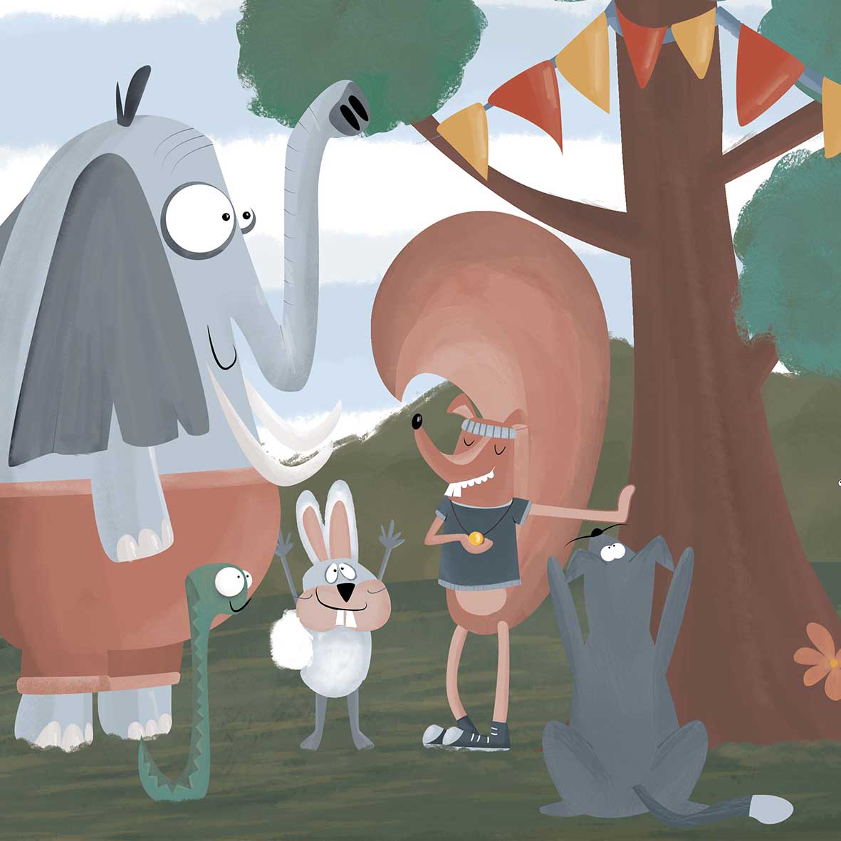 ilustración de animales en el bosque