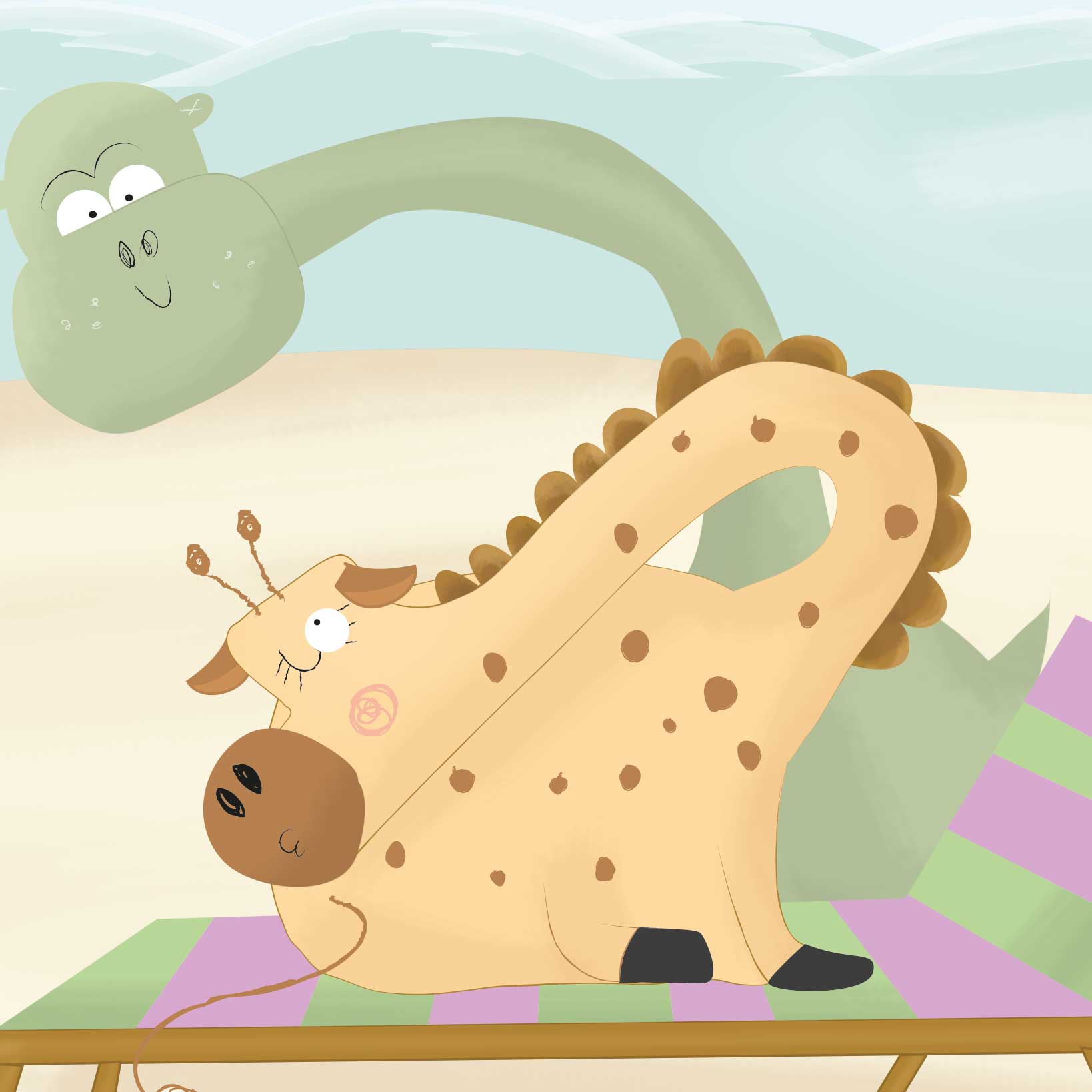 ilustracion de dinosauro y girafa